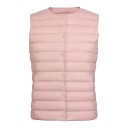 Gilet leggero da donna in piuma per l'autunno con chiusura a bottoni a pressione lungo tutta la lunghezza con cuciture orizzontali e scollo rotondo senza colletto 14