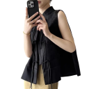 Gilet sans manches en jacquard pour femmes avec col et fermeture à boutons Gilet élégant uni en polyester et coton pour un usage quotidien 6