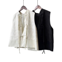 Gilet sans manches en jacquard pour femmes avec col et fermeture à boutons Gilet élégant uni en polyester et coton pour un usage quotidien 10