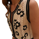 Gilet tricoté pour femmes avec motif floral et boutons sans manches taille unique polyester beige noir pour un usage quotidien 5