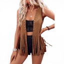 Gilet western in suede per donna con frange lunghe e borchie metalliche lungo i bordi anteriori con apertura frontale senza chiusura 3