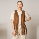 Gilet western in suede per donna con frange lunghe e borchie metalliche lungo i bordi anteriori con apertura frontale senza chiusura 7