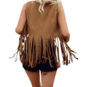 Gilet western in suede per donna con frange lunghe e borchie metalliche lungo i bordi anteriori con apertura frontale senza chiusura 12