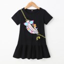 Girls' Black Dress with Print 2
