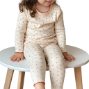 Girls' Children's Set Long Sleeve T-Shirt and Trousers Beige Colour Cherry Print O-Neck Cotton Set 3