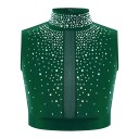 Girls' Dance Crop Top with Stand-Up Collar Decorated with Rhinestones, Polyester, for Ballet, Gymnastics, Modern Dance and Stage Performances 6