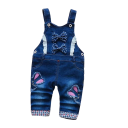 Girls' Denim Dungarees with Bunny Embroidery Long Trousers Button Straps Pockets Comfortable Children's Overall for Girls 1