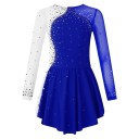 Girls' Long Sleeve Figure Skating Dress with Rhinestones, Two-Coloured Dance Costume Made of Mesh and Polyester for Competitions and Training 5