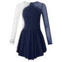 Girls' Long Sleeve Figure Skating Dress with Rhinestones, Two-Coloured Dance Costume Made of Mesh and Polyester for Competitions and Training 1