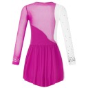 Girls' Long Sleeve Figure Skating Dress with Rhinestones, Two-Coloured Dance Costume Made of Mesh and Polyester for Competitions and Training 9