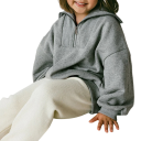 Girls' Loose Fit Hoodie with Half Zip and Collar with Long Sleeves and Ribbed Cuffs 2
