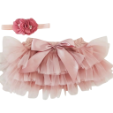 Girls' Plain Skirt with Ruching and Bow Lace Above the Knee Cotton Festive Skirt with Wrist Flower 14