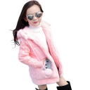 Girls' Plush Winter Jacket Zip Fastening Bear Pocket Hood with Fur and Ears Bear and Rabbit Image on the Back Cotton Polyester 2
