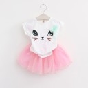 Girls' Set - T-Shirt + Skirt with Cat J1895 1