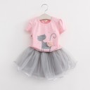 Girls' Set - T-Shirt with Cat and Stars and Skirt J1274 2