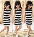Girls' Striped Dress - Black and White 6