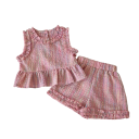 Girls' Summer Set with Wide Strap Top with Button Fastening and Ruffled Detail and Elasticated Shorts Comfortable Summer Outfit 1