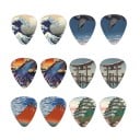 Gitarrenzupfer 2,6 x 3,0 cm Dicke 0,71 mm Set 12 Stück Sechs Motive inspiriert von der japanischen Kultur Zupfer für Gitarre, Bass und Ukulele 1