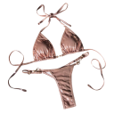 Glanzende damesbikini met triangeltop en parelclutches Sexy stringmodel en vetersluiting Ideaal voor het strand en fotoshoots 5