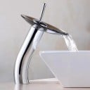 Glass Basin Mixer Tap Waterfall Spout High Body Height 31.5 cm Reach 16.5 cm Connection G1/2 Freestanding Tap for Bathroom 2
