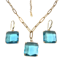 Glass Jewellery Set Necklace and Earrings 48+5 cm Colourful Clear Square Pendant in Stainless Steel Elegant Fashion Accessory 7