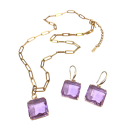 Glass Jewellery Set Necklace and Earrings 48+5 cm Colourful Clear Square Pendant in Stainless Steel Elegant Fashion Accessory 2