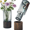 Glasvase 25 x 12 cm Let luksus retro vase til blomster med træbund Mørkegrå dekorativt glas moderne boligindretning 3