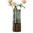 Glazen vaas 25 x 12 cm Lichte luxe retro vaas voor bloemen met houten voet Donkergrijs decoratief glas moderne woningdecoratie 2