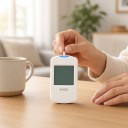 Glicómetro 3 em 1 com ecrã LCD e caneta para colheita de sangue para medição de glicose, corpos cetónicos e ácido úrico em unidades mmol/l branco 4