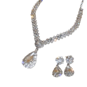 Glitzernder Steinkettenanhänger 33+11 cm und Ohrringe 2,9 cm Geometrische Tropfen Hochzeits- und Brautschmuckset für Frauen 3