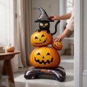 Globo de foil de pie Gato negro con sombrero de bruja sobre calabazas Sin inflar 68 x 140 cm Naranja y negro Decoración de Halloween 4
