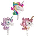 Globo de foil en forma de cabeza de unicornio para niñas Con cuerno y crin ondulada Foil de aluminio brillante 25 x 34 cm Adorno para fiesta 4
