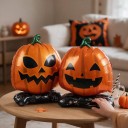 Globo Inflable de Calabaza Doble Cara Decoración de Halloween 45 x 36 cm Globo de Foil con Base Naranja y Negro Decoración para Halloween 3