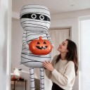 Globo inflable de pie Momia con calabaza y zapatillas 125 x 200 cm Blanco negro y naranja Decoración de Halloween para casa y comercio 4