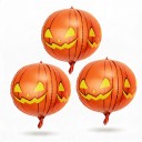 Globos inflables de calabaza 4D Paquete de 3 unidades Decoración de Halloween 56 cm Redondos naranjas con cara amarilla Decoración para fiestas 1