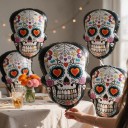Globos Inflables de Halloween Calavera 5 uds 67 x 50 cm Calavera Mexicana Decorada con Flores y Corazones Blanca Negra y Colorida para Fiesta 5