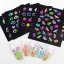 Glow-in-the-dark nagelstickers 30 vellen Neon 3D motieven Vlinders Harten Bloemen en fruit Zelfklevende decoraties Voor nail art en manicure 4