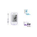 Glukometr na měření glukózy 20–600 mg/dL 1,1–33,3 mmol/l 500 pamětí 5s test 0,6 μl vzorek Sada 50 proužků a 50 lancet s odběrovým perem Bez baterie 1