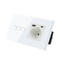 Gniazdo typu F z wyjściem USB i USB-C oraz 3-krotnym przełącznikiem dotykowym z ramką montażową Biały panel do inteligentnych instalacji elektrycznych 1