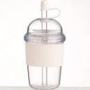 Gobelet en plastique pour boissons avec paille et protection contre les renversements 430 ml Bouteille en plastique à boire avec anneau 5