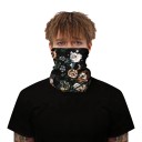 Gola com estampado de rosas brancas e folhas verdes em fundo preto como lenço para o pescoço para ciclismo e turismo e desporto unisex 5
