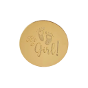 Goldene Dekofigur 4,95 cm mit der Aufschrift It&#39;s a girl Runde Tischdeko Tortendeko Baby-Geschlechtsanzeige 1