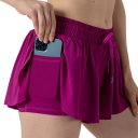 Gonna corta da donna con pantaloni interni e tasche, in tinta unita, in poliestere e spandex, gonna estiva elastica 16