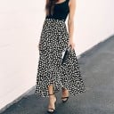 Gonna lunga da donna con motivo a pois irregolari Legatura in vita Orlo asimmetrico con volant Tessuto fluido 2
