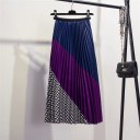 Gonna lunga plissettata da donna con blocchi di colore obliqui e motivo a scacchi Finitura lucida Delicate pieghe lungo tutta la lunghezza Acrilico 3