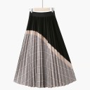 Gonna lunga plissettata da donna con motivo a quadri e striscia diagonale a contrasto Vita ampia Taglio a trapezio Poliestere chiffon e acrilico 3
