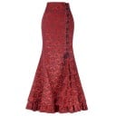 Gonna lunga vintage da donna in stile sirena Chiusura con occhielli metallici Volant a strati Motivo ornamentale in stile broccato Poliestere 1