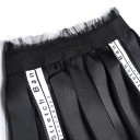 Gonna maxi nera da donna in nastri con strato di rete trasparente Vita elastica larga Nastri con strisce bianche Poliestere e cotone 5