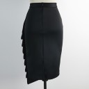 Gonna midi a tubino da donna con volant a strati Vita alta Orlo asimmetrico Spacco anteriore Zip sul retro Composizione elastica di cotone 5