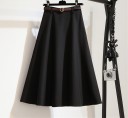 Gonna midi da donna con cintura Taglio a trapezio allargato Cintura con fibbia rotonda in metallo Gonna monocolore sotto il ginocchio 1